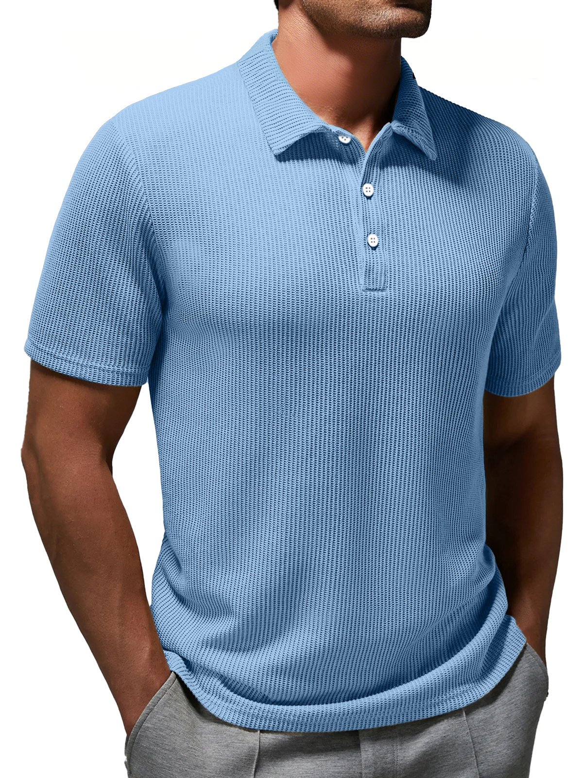 Oakwea® Basic Casual Fashion Solid Color Striped Short Sleeved Polo Shirt Stretch Comfortable Camping Pullover Polo Shirt Big Tall
