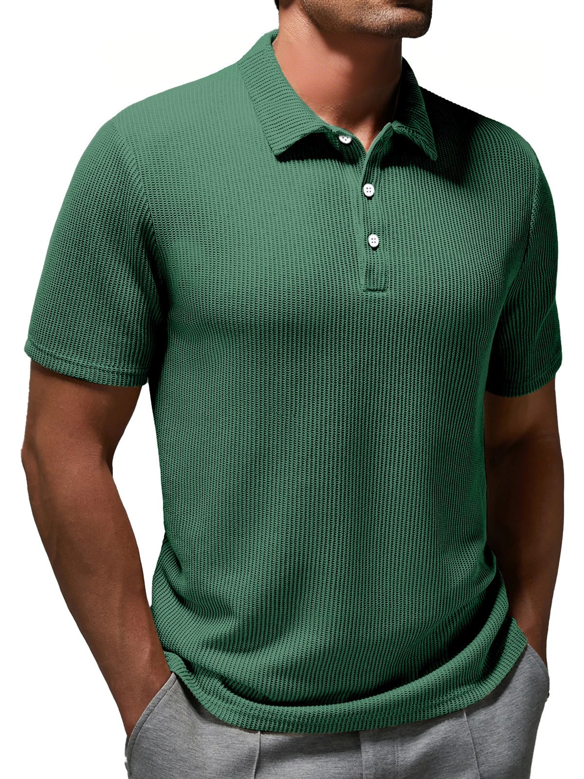 Oakwea® Basic Casual Fashion Solid Color Striped Short Sleeved Polo Shirt Stretch Comfortable Camping Pullover Polo Shirt Big Tall
