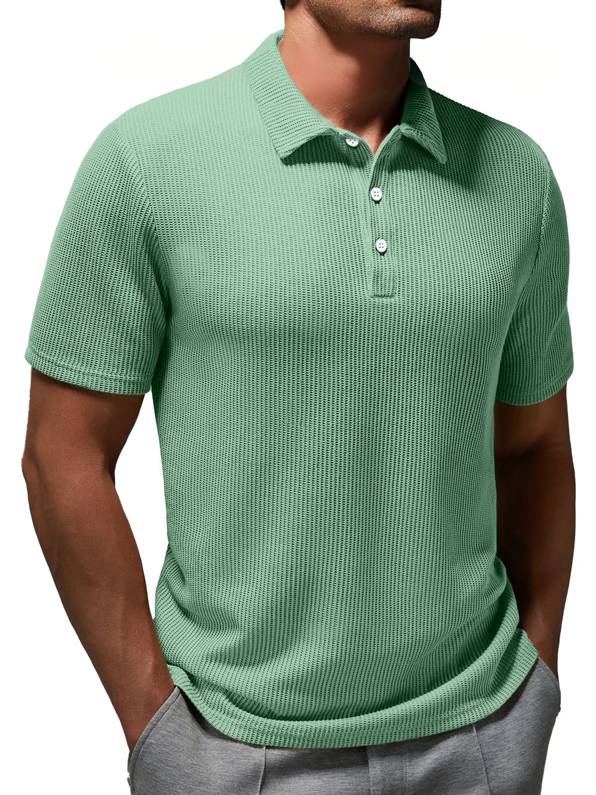 Oakwea® Basic Casual Fashion Solid Color Striped Short Sleeved Polo Shirt Stretch Comfortable Camping Pullover Polo Shirt Big Tall