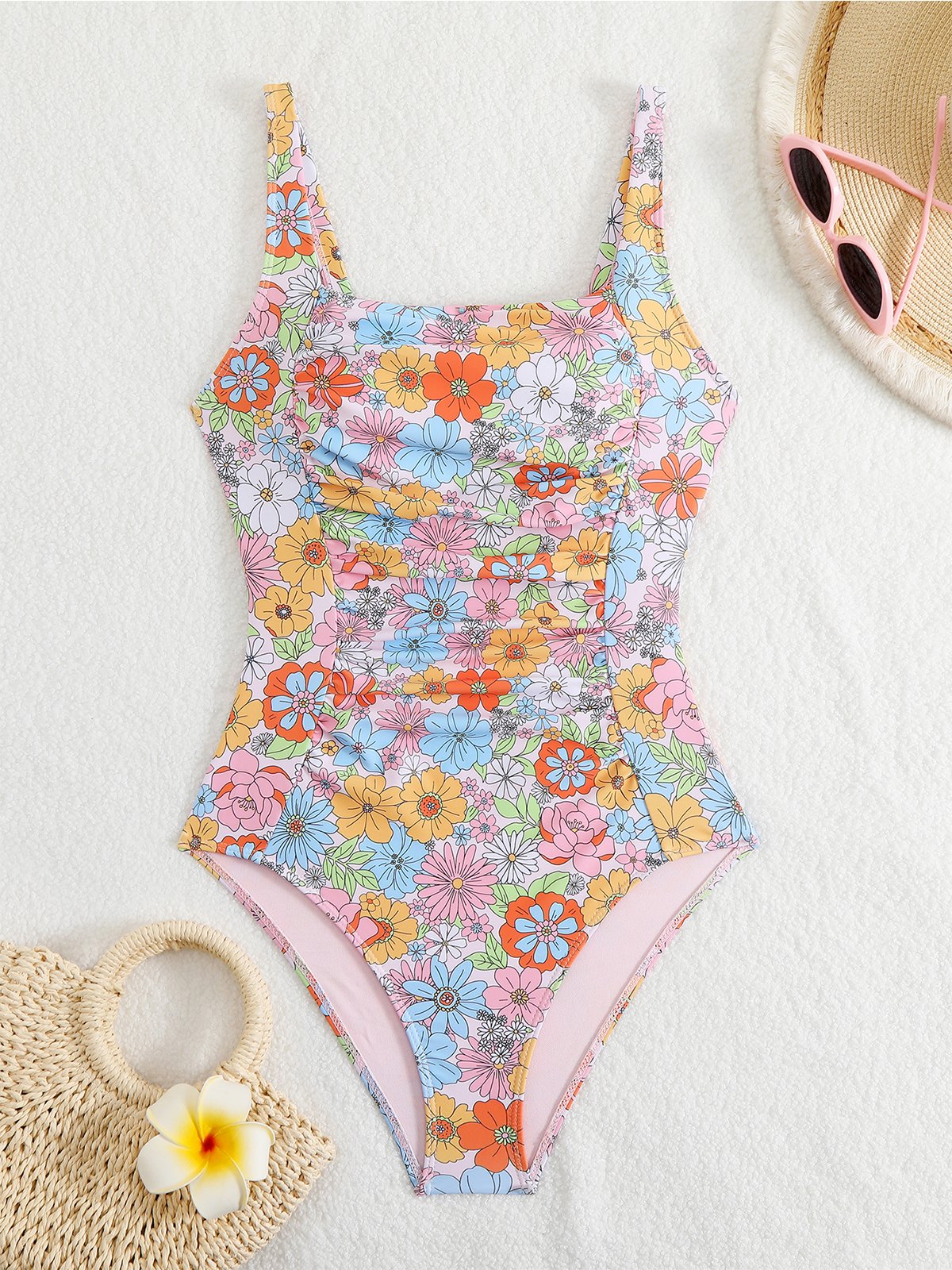 Tropical Vintage Floral One-Piece Swimsuit-OAKWEA
