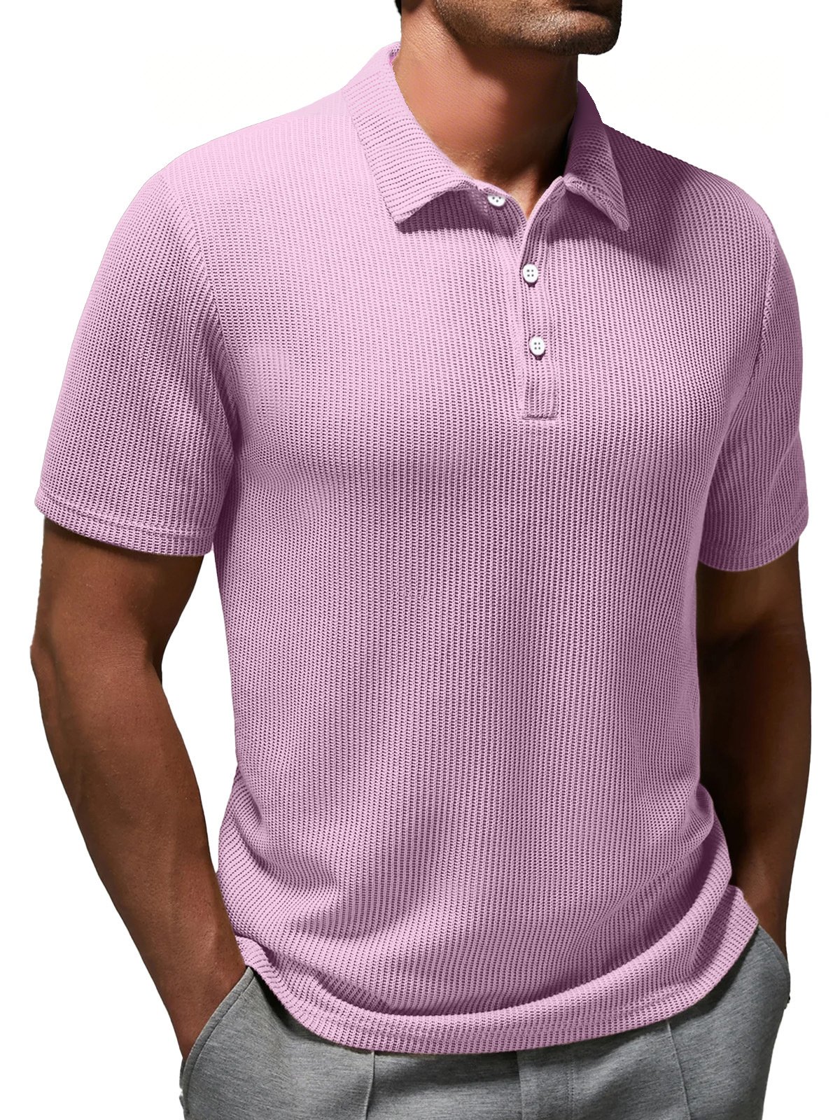 Oakwea® Basic Casual Fashion Solid Color Striped Short Sleeved Polo Shirt Stretch Comfortable Camping Pullover Polo Shirt Big Tall