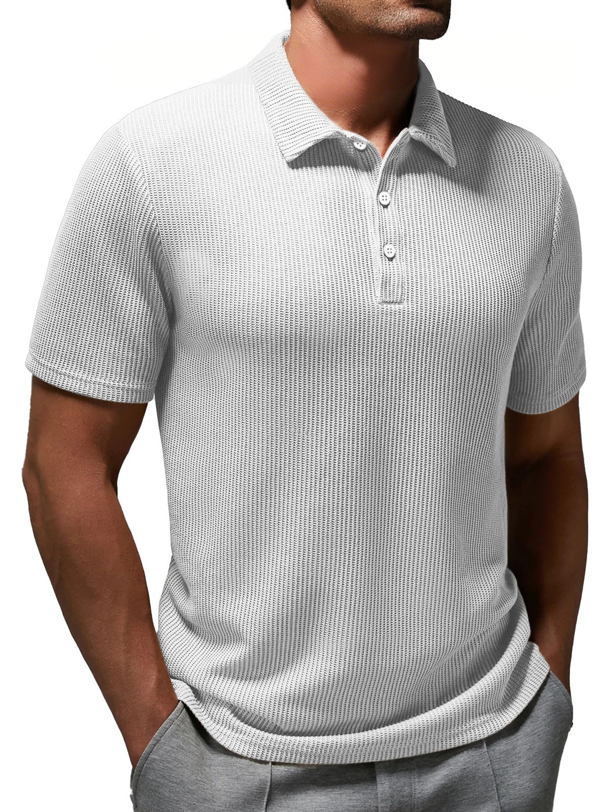 Oakwea® Basic Casual Fashion Solid Color Striped Short Sleeved Polo Shirt Stretch Comfortable Camping Pullover Polo Shirt Big Tall