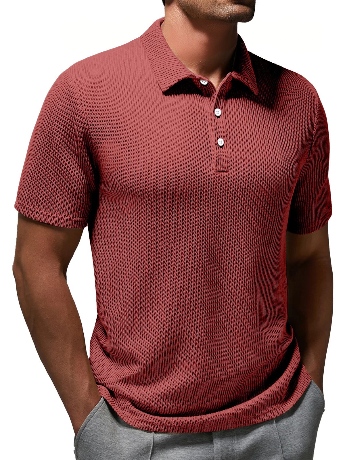 Oakwea® Basic Casual Fashion Solid Color Striped Short Sleeved Polo Shirt Stretch Comfortable Camping Pullover Polo Shirt Big Tall