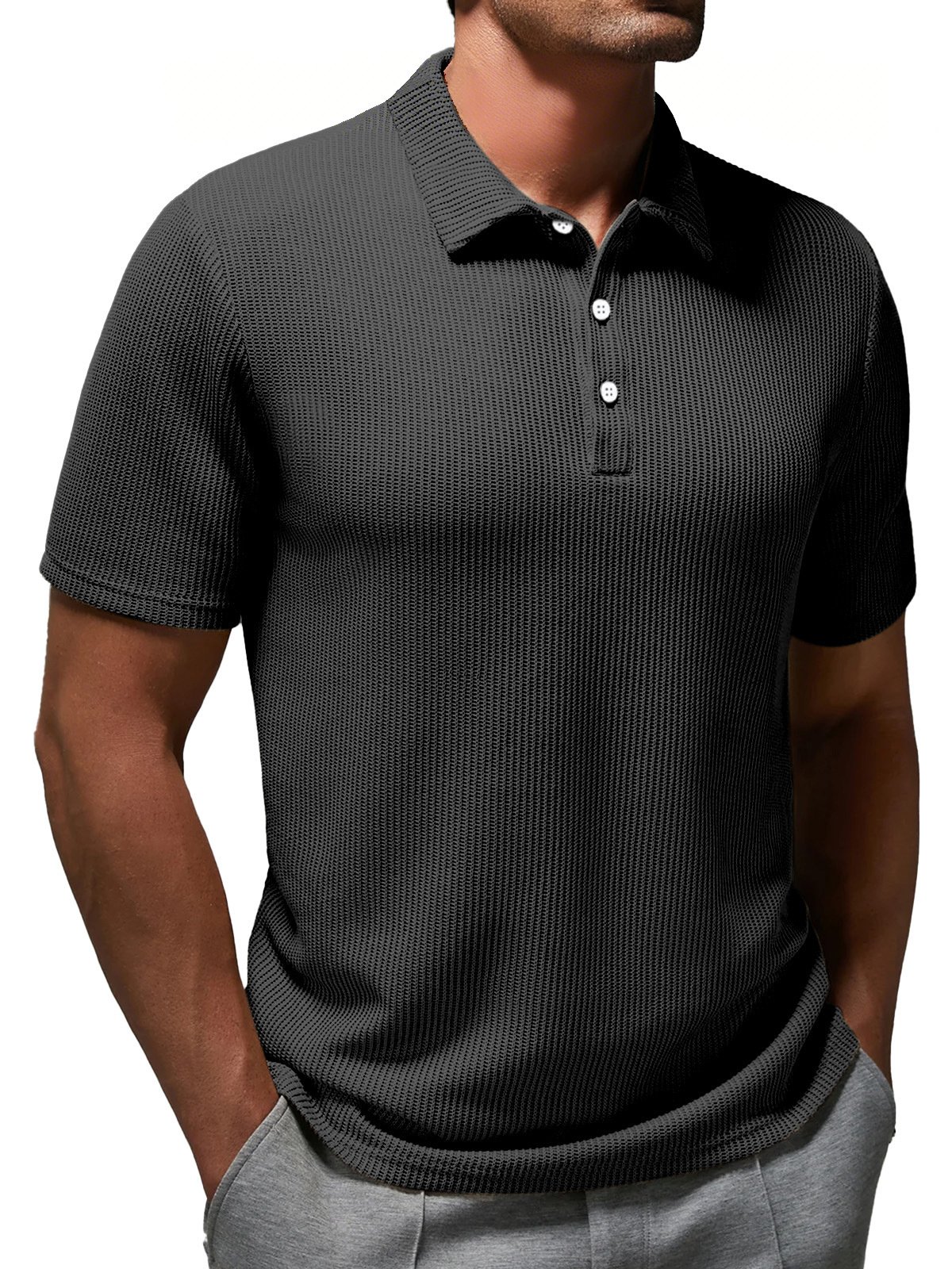 Oakwea® Basic Casual Fashion Solid Color Striped Short Sleeved Polo Shirt Stretch Comfortable Camping Pullover Polo Shirt Big Tall