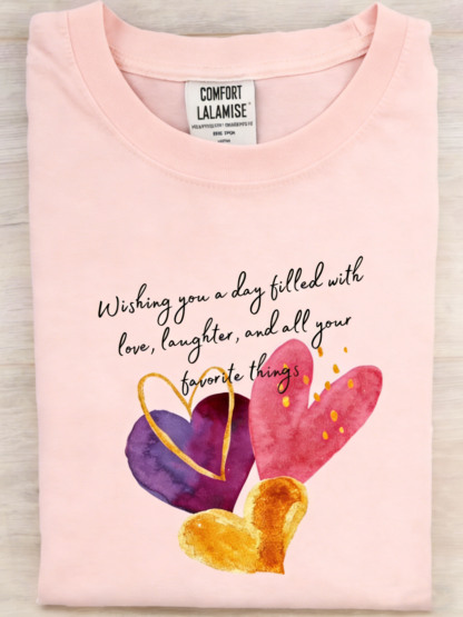 Watercolor Heart Blessing Mother's Day Crew Neck Comfort T-Shirt