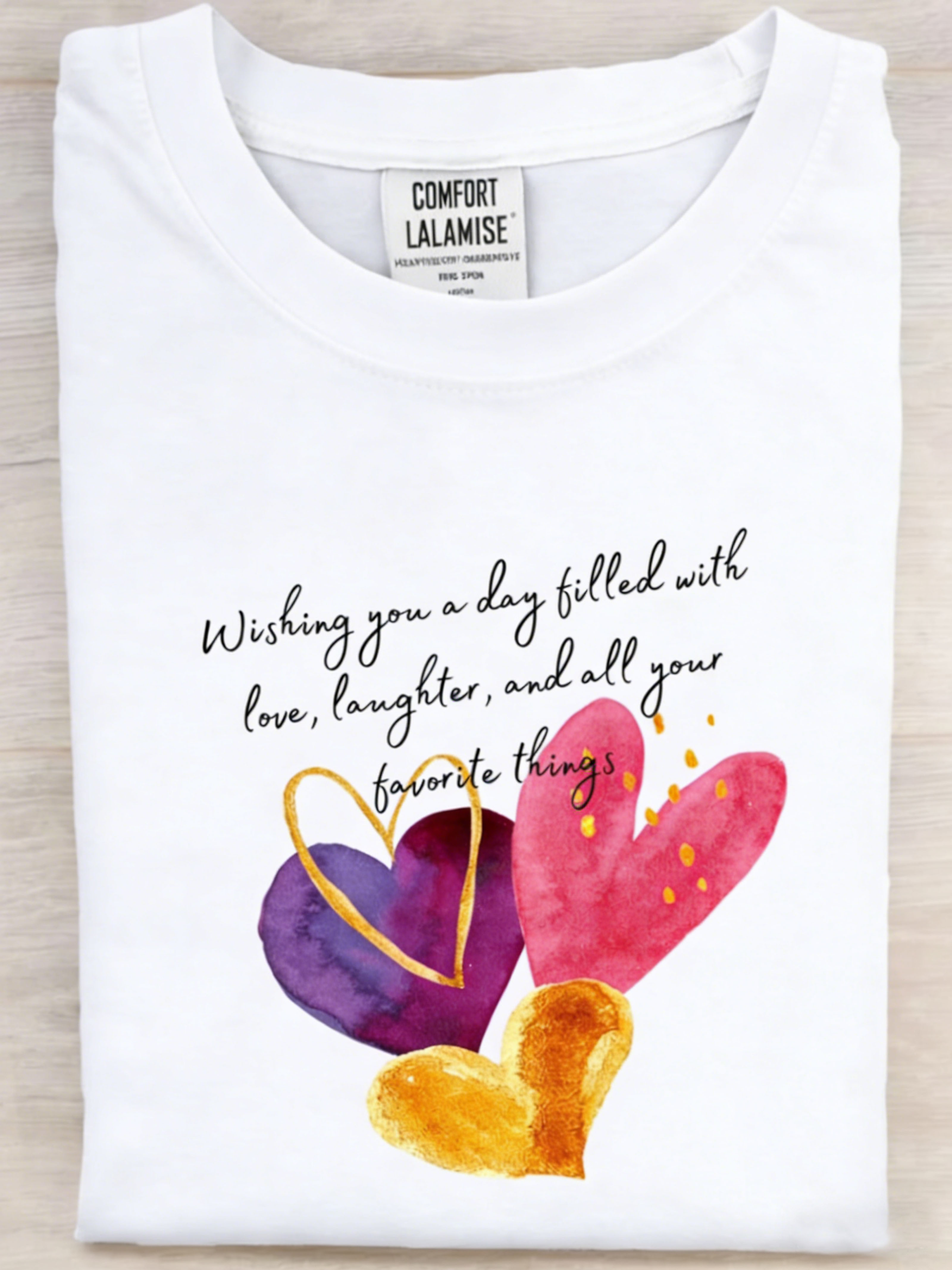 Watercolor Heart Blessing Mother's Day Crew Neck Comfort T-Shirt