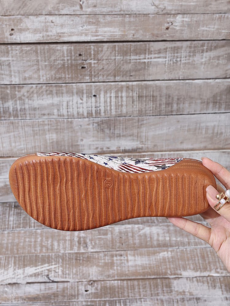 Summer Vintage Pu America Flag Wedge Sandal