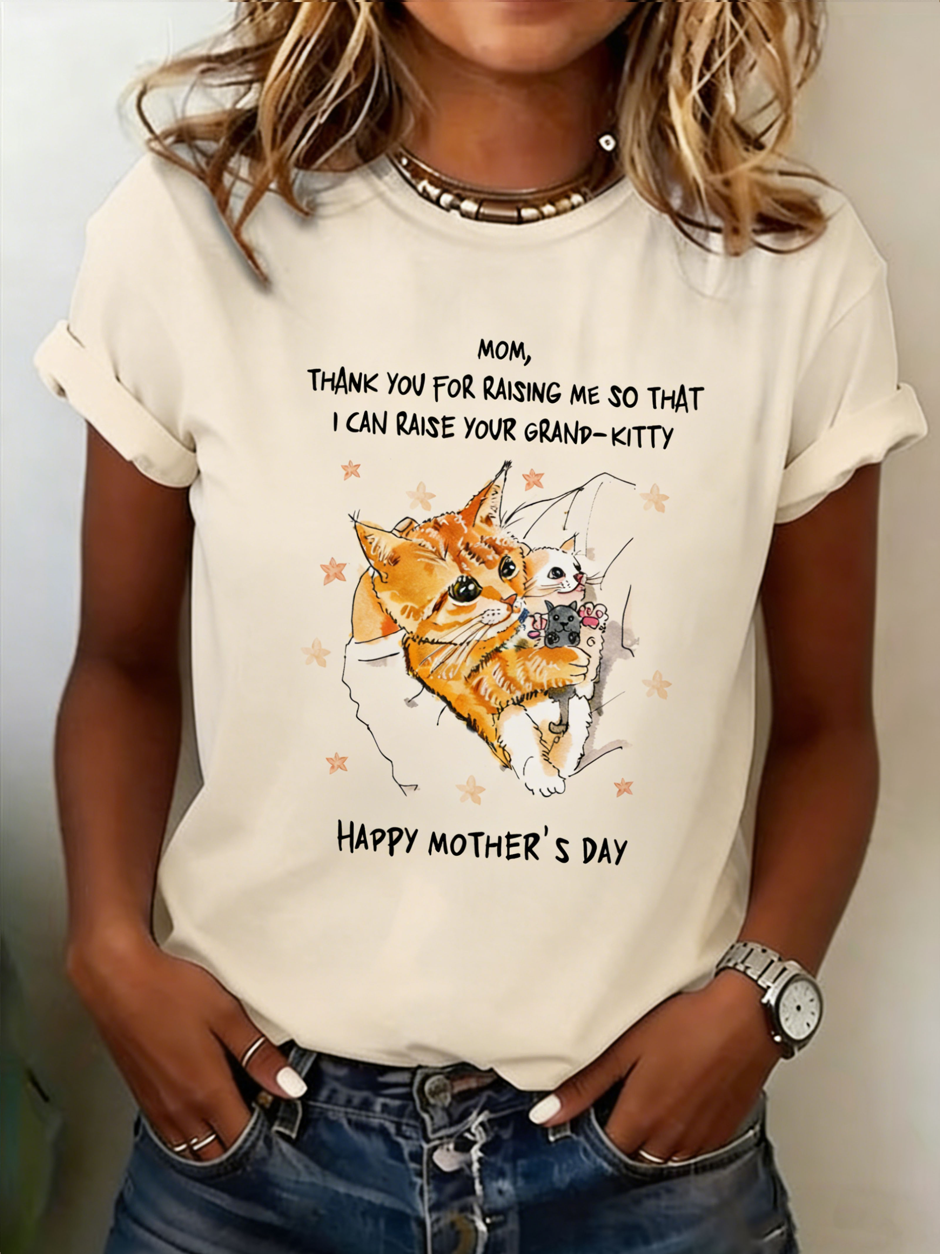 Cat Family · Mother's Day Funny Crew Neck Short Sleeve T-Shirt