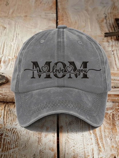 MOM I Love You Heart Embroidery Mother's Day Vintage Baseball Cap
