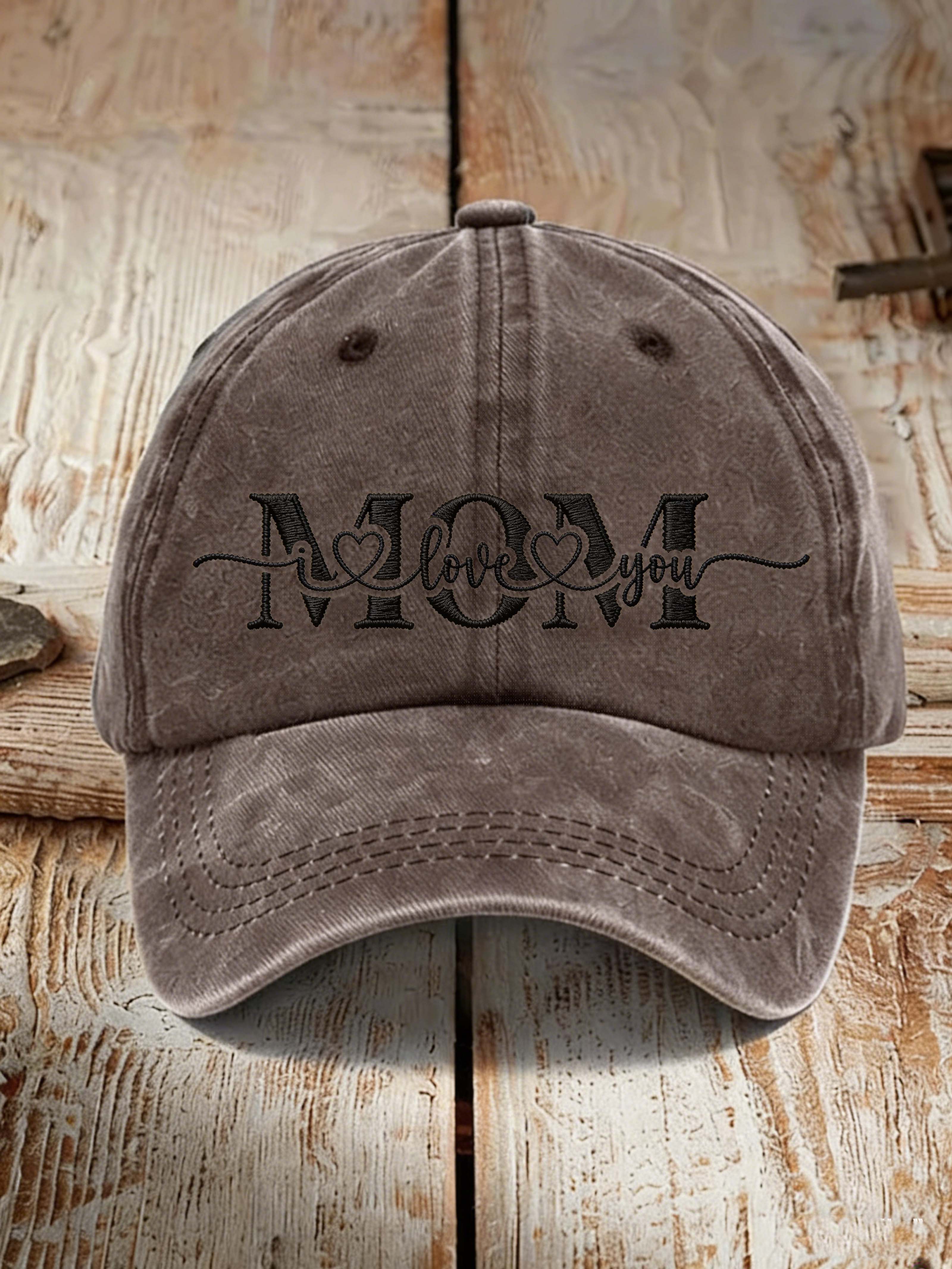 MOM I Love You Heart Embroidery Mother's Day Vintage Baseball Cap