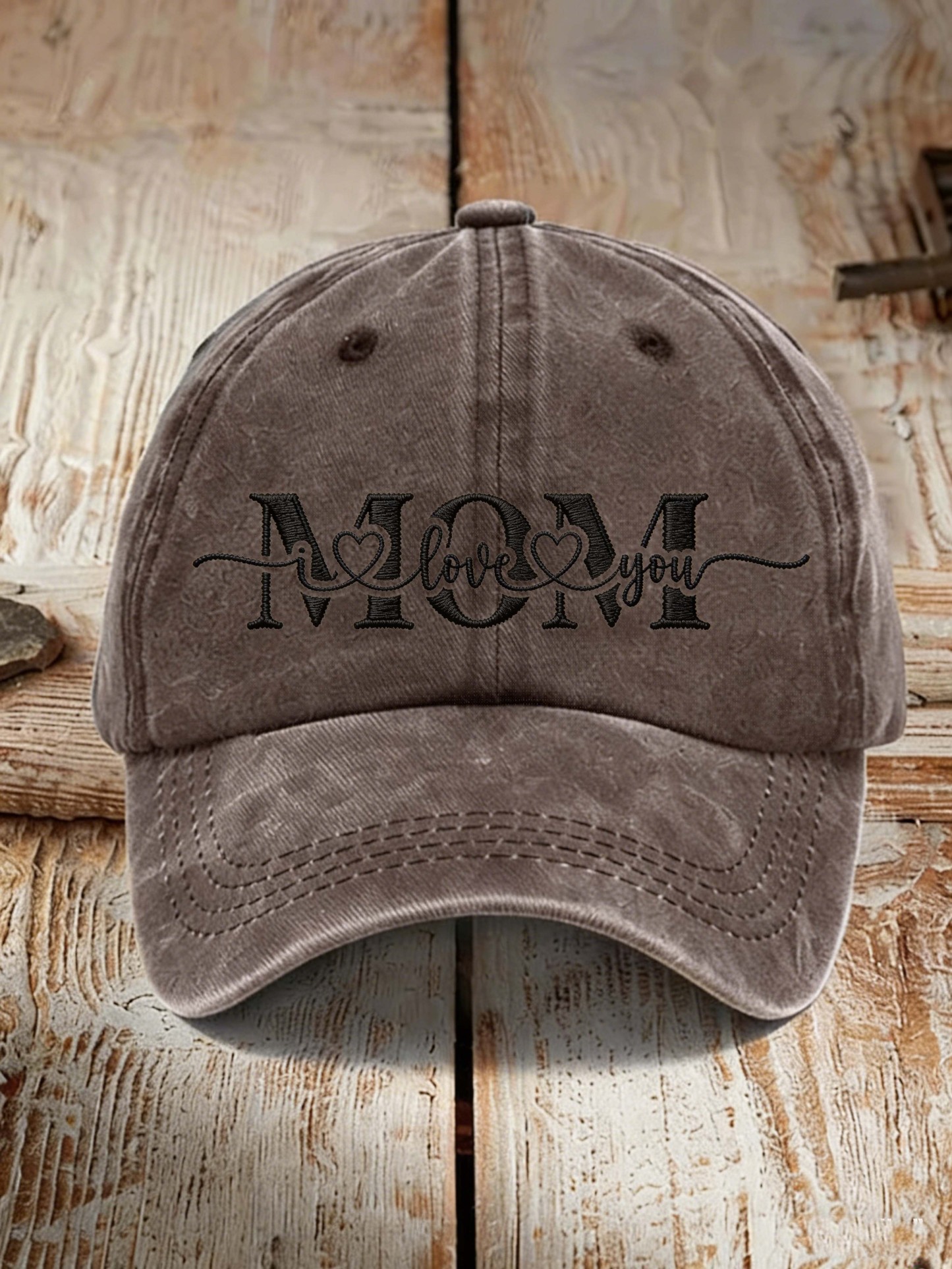 MOM I Love You Heart Embroidery Mother's Day Vintage Baseball Cap