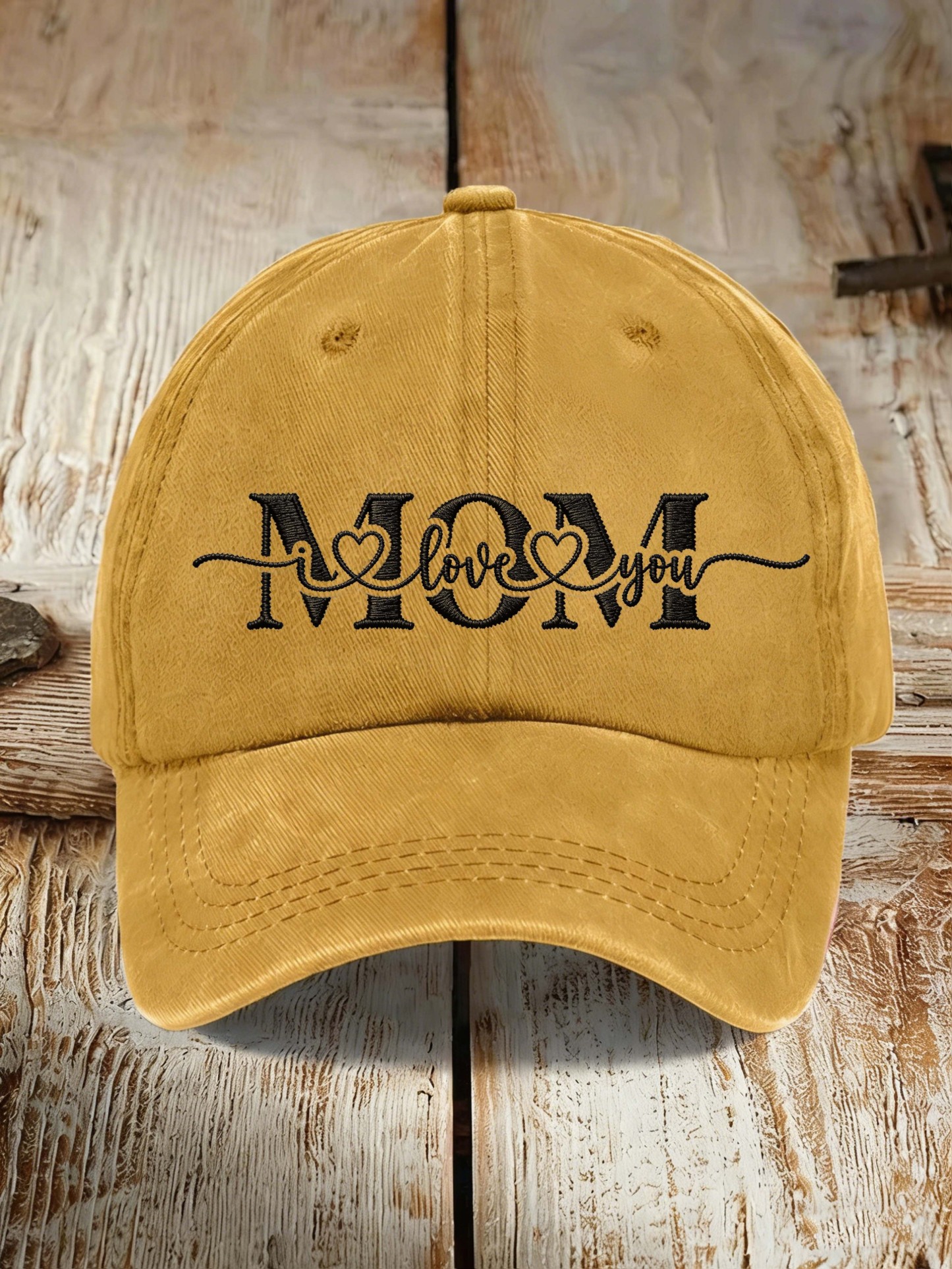 MOM I Love You Heart Embroidery Mother's Day Vintage Baseball Cap