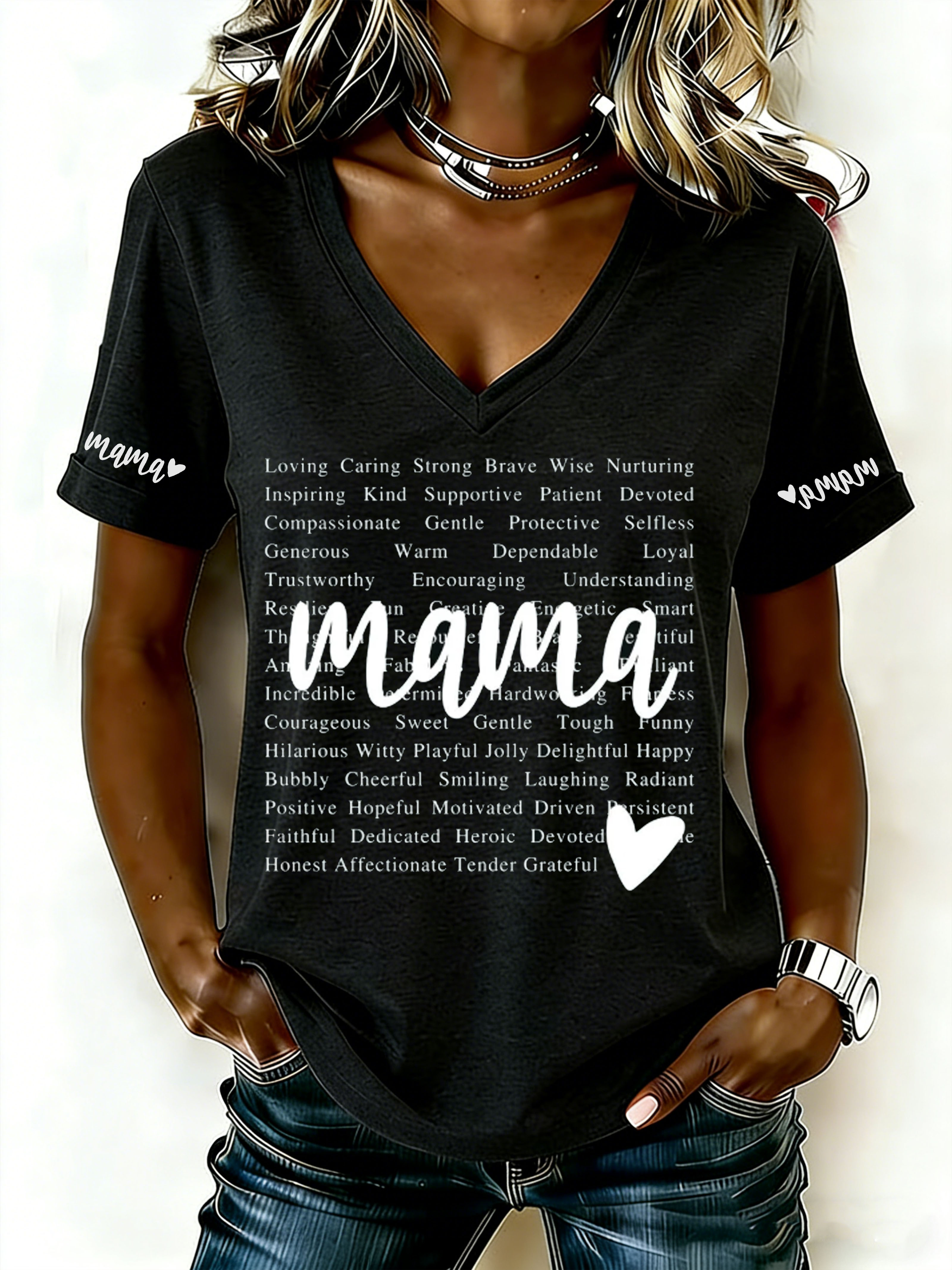 MAMA Praise Words Mother's Day V-Neck Short Sleeve T-Shirt