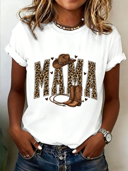 Western Leopard MAMA Mother's Day Crew Neck Short Sleeve T-Shirt