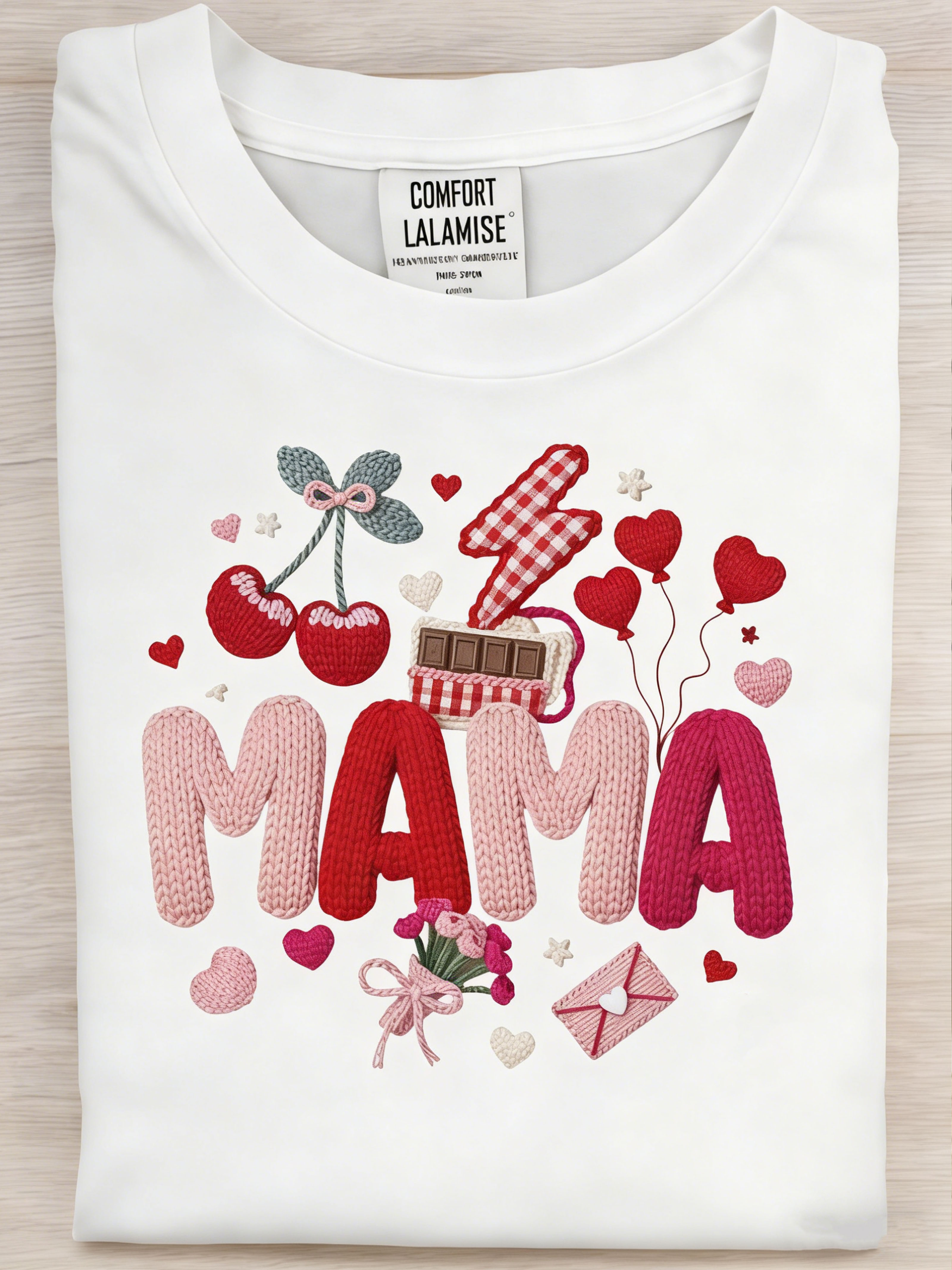 MAMA Knit Style Mother's Day Crew Neck Comfort T-Shirt
