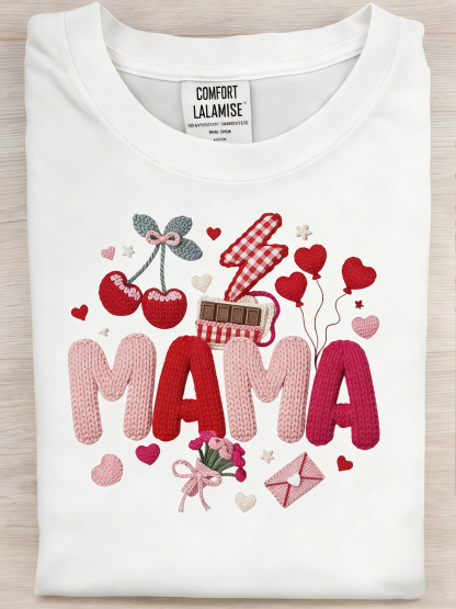 MAMA Knit Style Mother's Day Crew Neck Comfort T-Shirt
