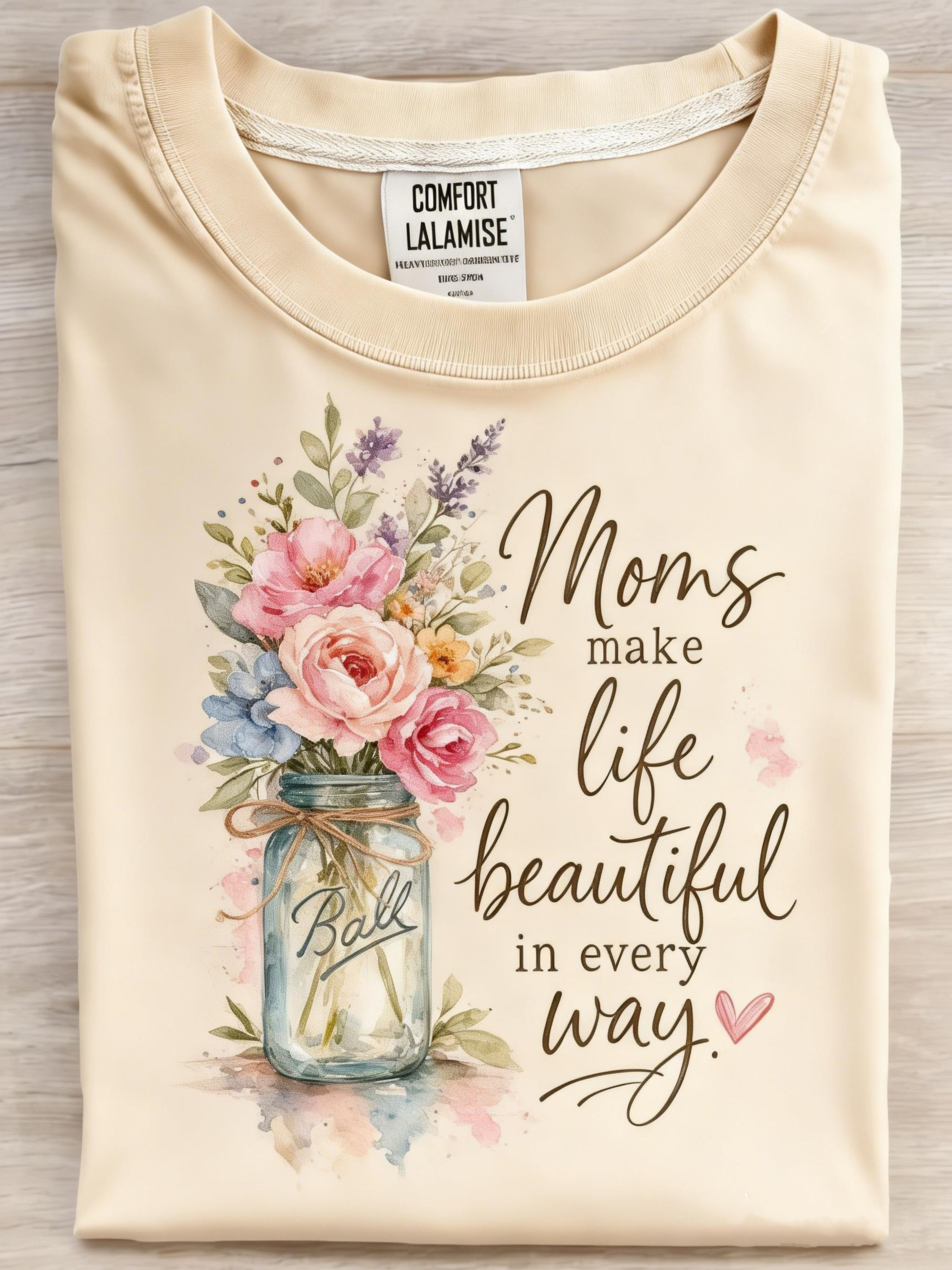Watercolor Flower Bouquet Mother's Day Healing Crew Neck T-Shirt