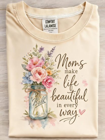 Watercolor Flower Bouquet Mother's Day Healing Crew Neck T-Shirt