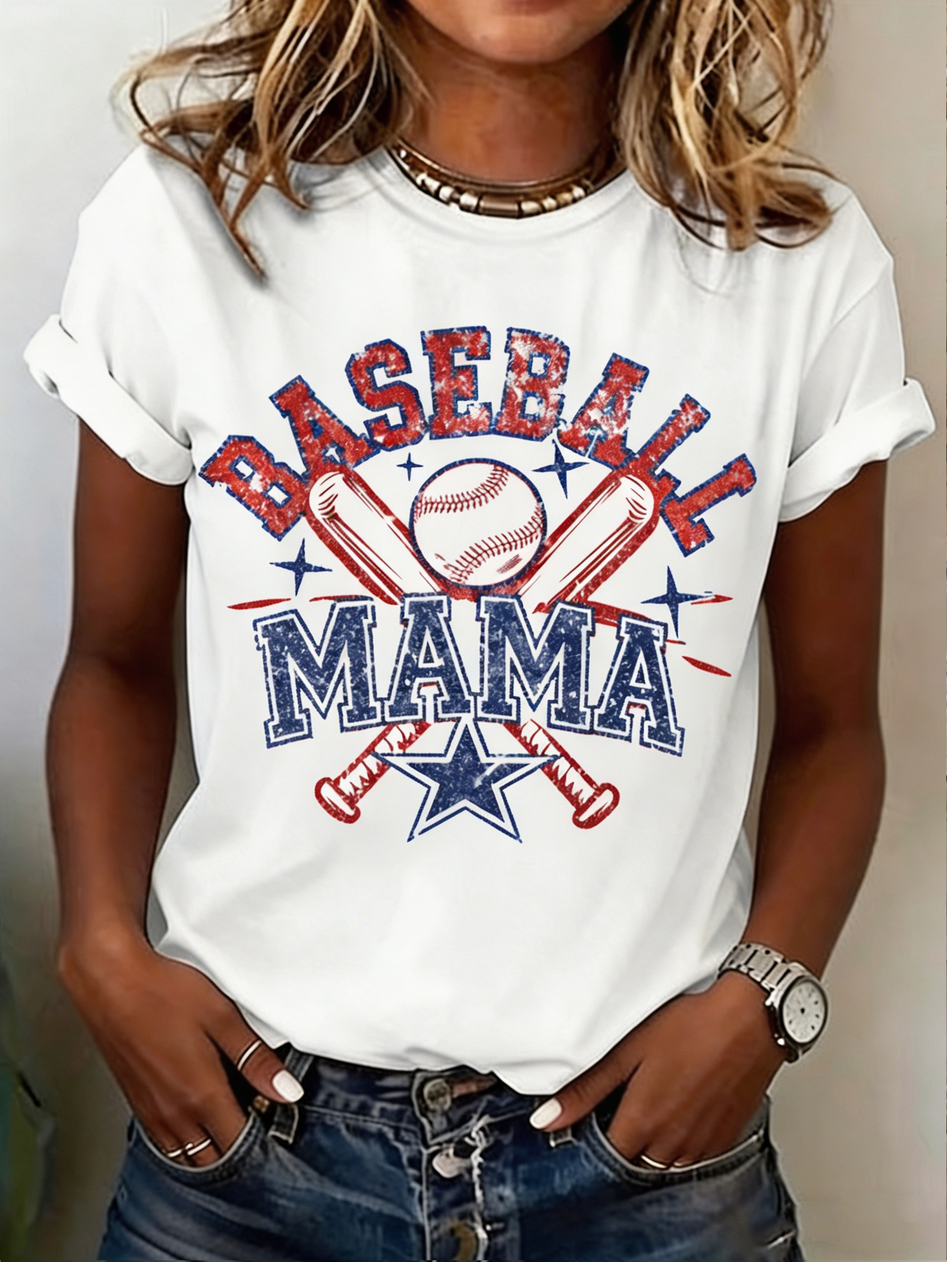 Baseball Mama Vintage Distressed Crew Neck Short Sleeve T-Shirt