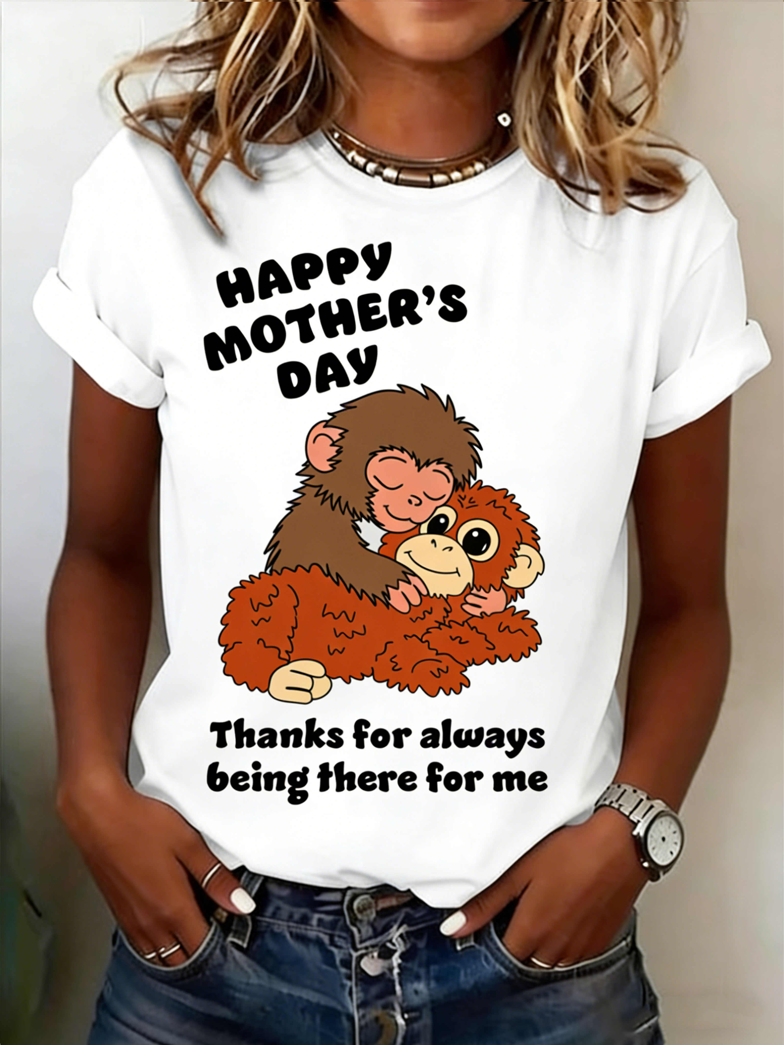 Monkey Mom & Baby Mother's Day Healing Crew Neck Short Sleeve T-Shirt