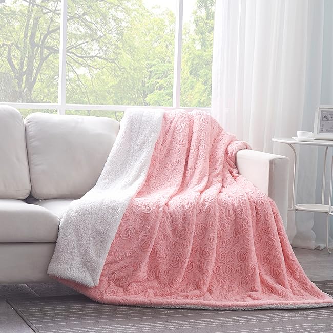 cherry blossom pink sakura rosey floral warm faux fur throw blanket homey decor spring time love