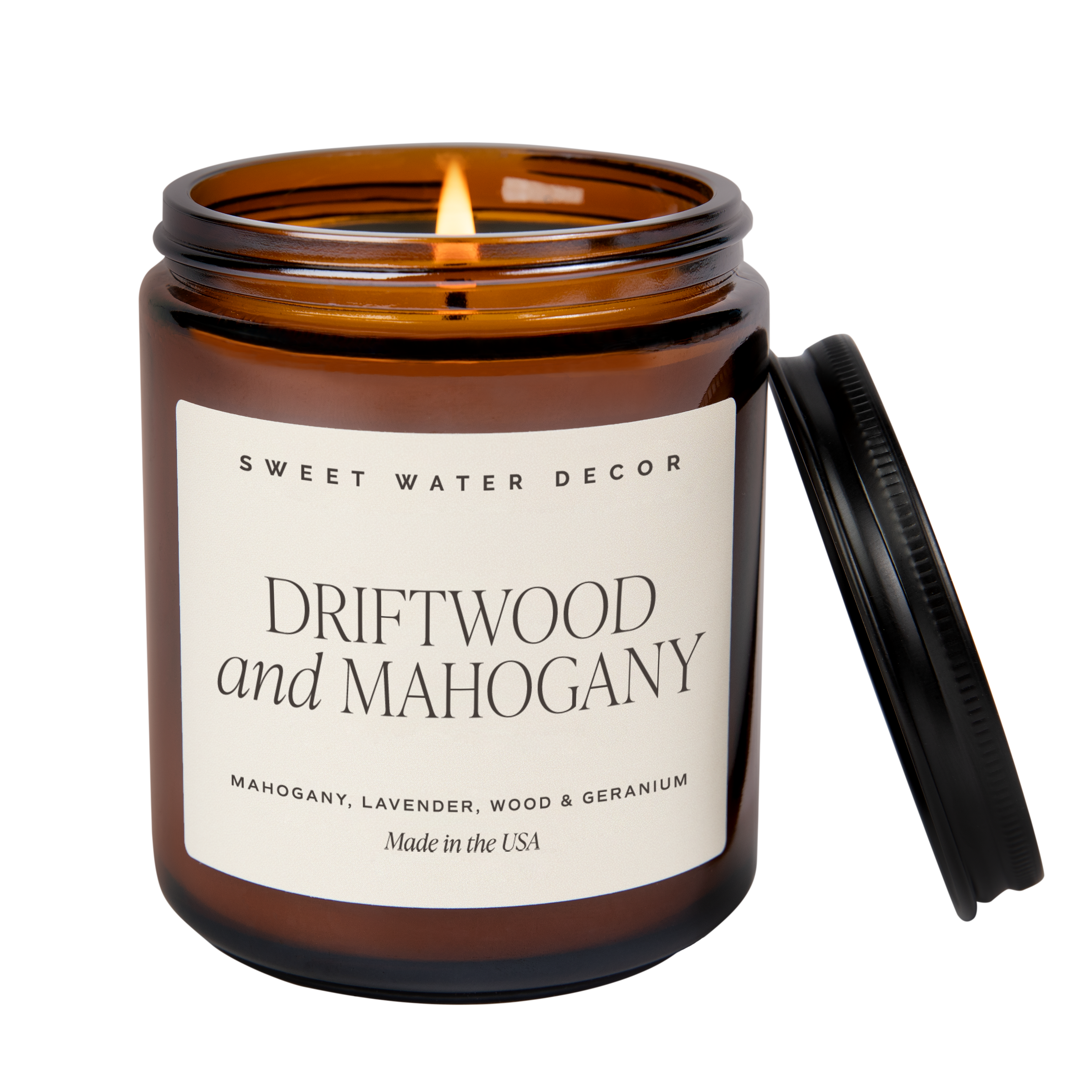 Driftwood and Mahogany Soy Candle, Amber Jar - 9oz