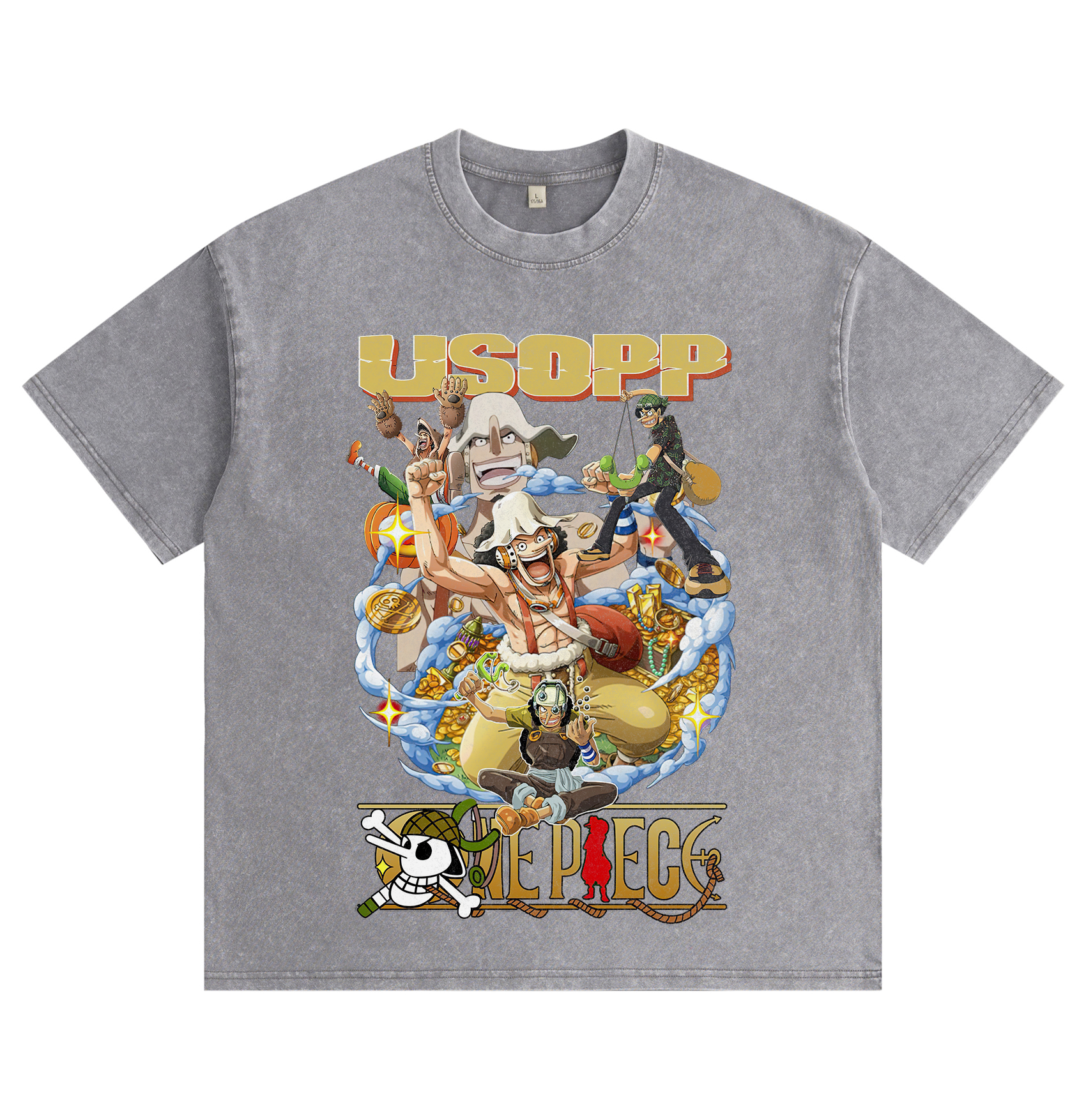 One Piece Usopp Distressed Washed T-Shirt