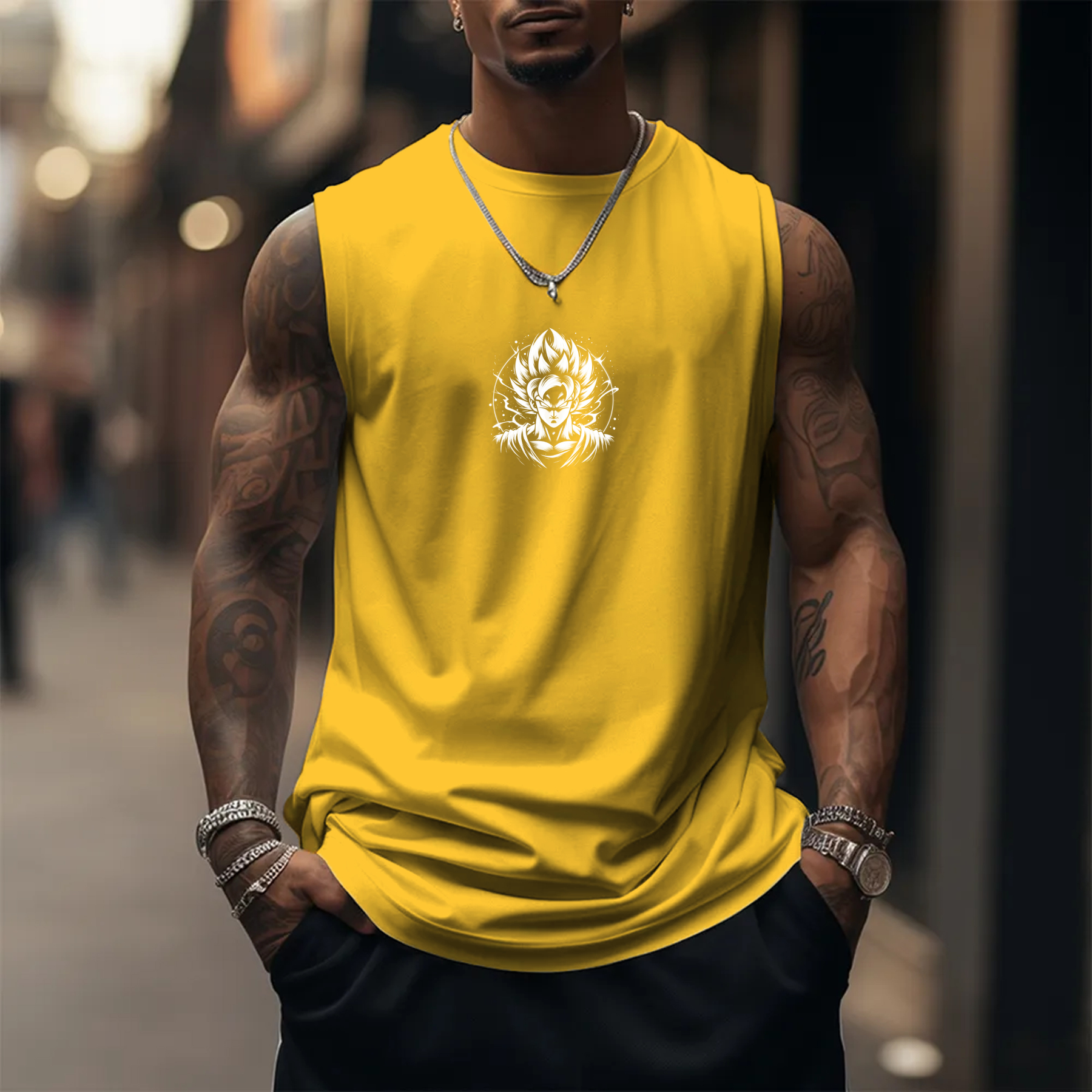 Oversized Anime Print Gym Tank Top