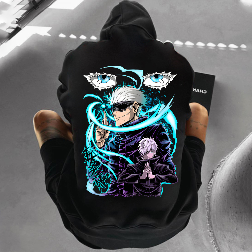 Oversized Unisex Anime Gojo Satoru Print Hoodie-AnimeClothe