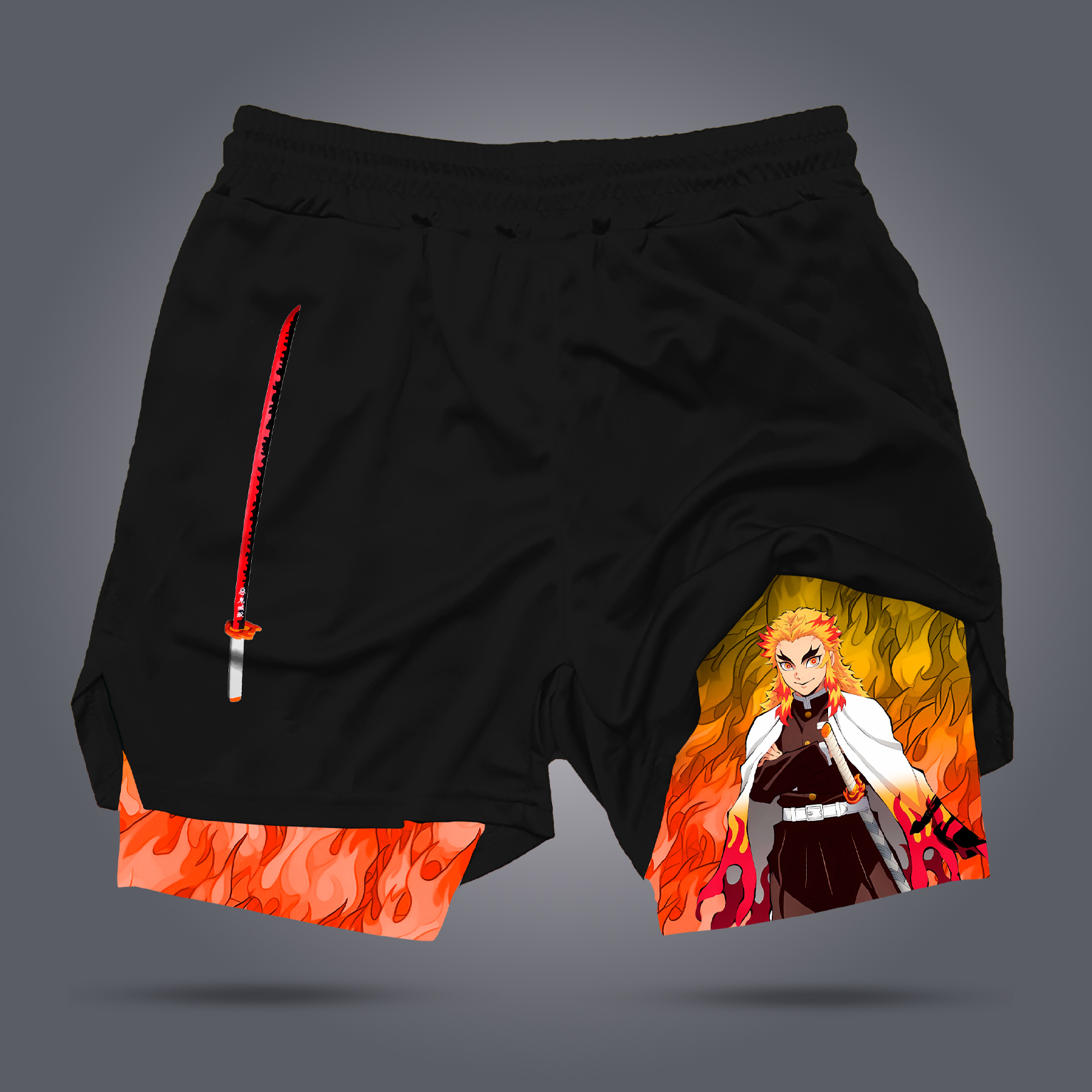 Demon Slayer Men's Anime Print Drawstring Double-Layer Shorts