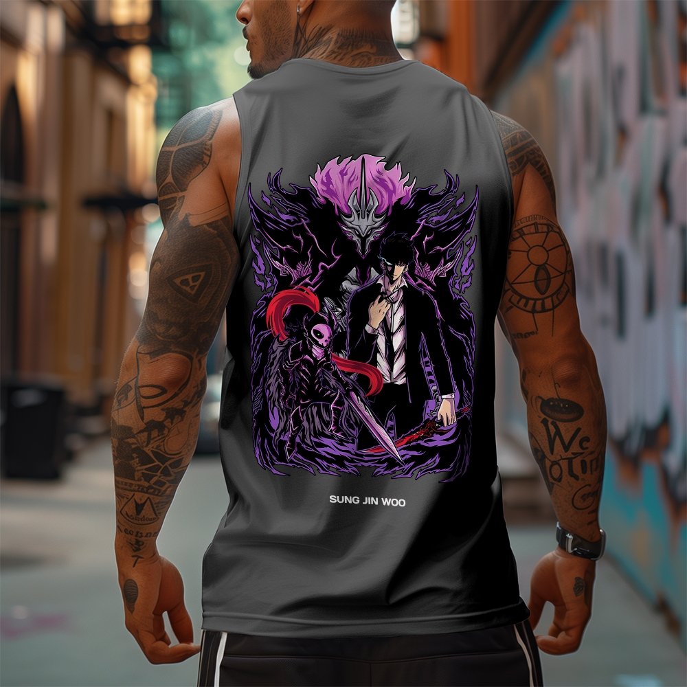 Oversized Anime Print Gym Tank Top-AnimeClothe