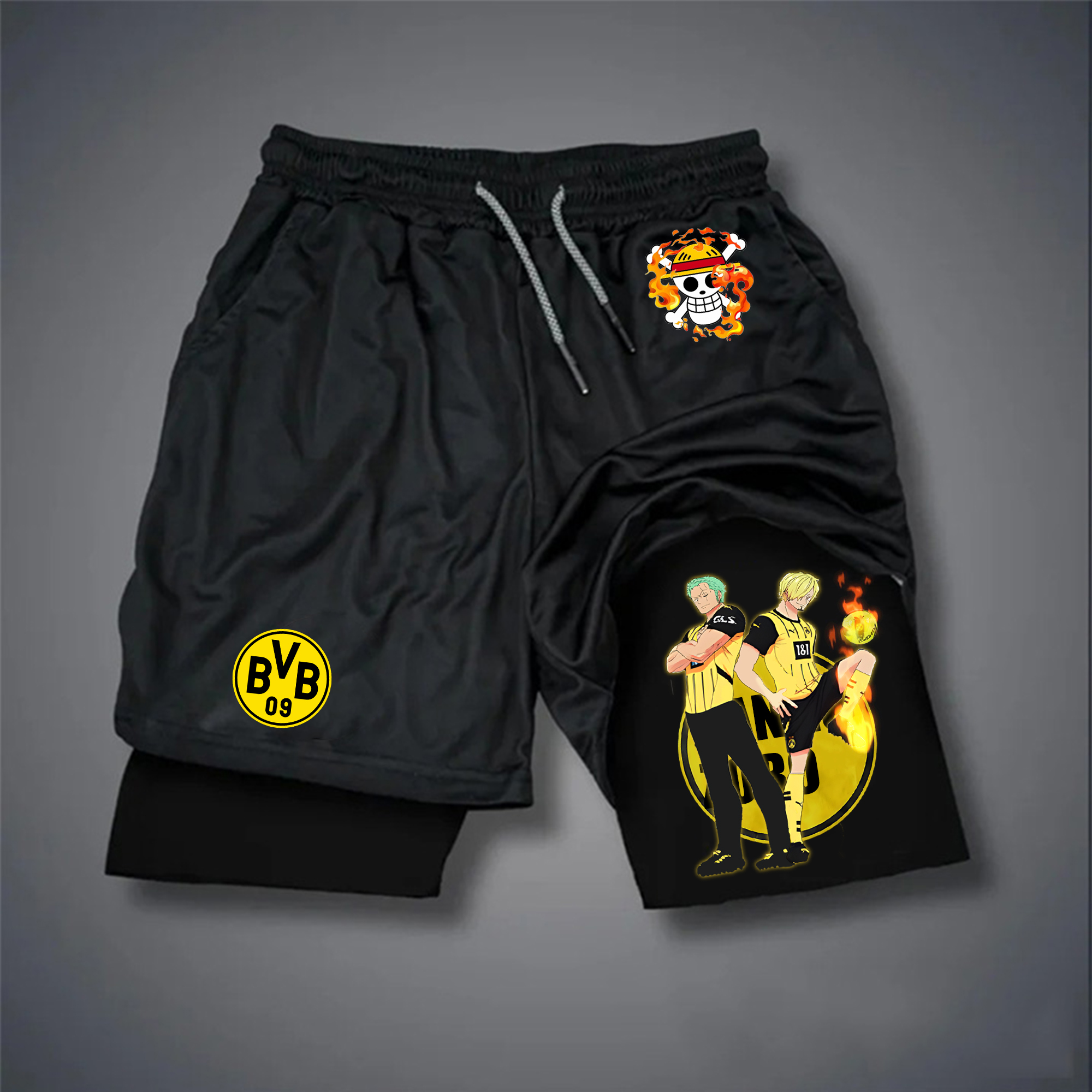 Unisex Vintage  Shorts | Borussia Dortmund x One Piece-AnimeClothe