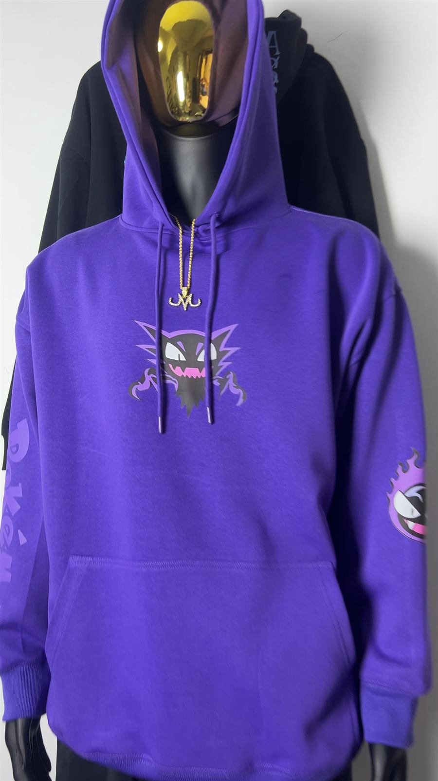 Purple hoodie front view, real product photo