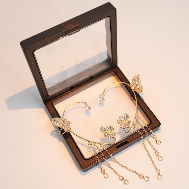 2szt Kolczyki motyle dla kobiet Modne, kwiatowe klipsy z frędzlami na srebrnym złotym uroku CubicZirconia Dainty No Piercing Wrap Butterfly Gifts EarFor Girls