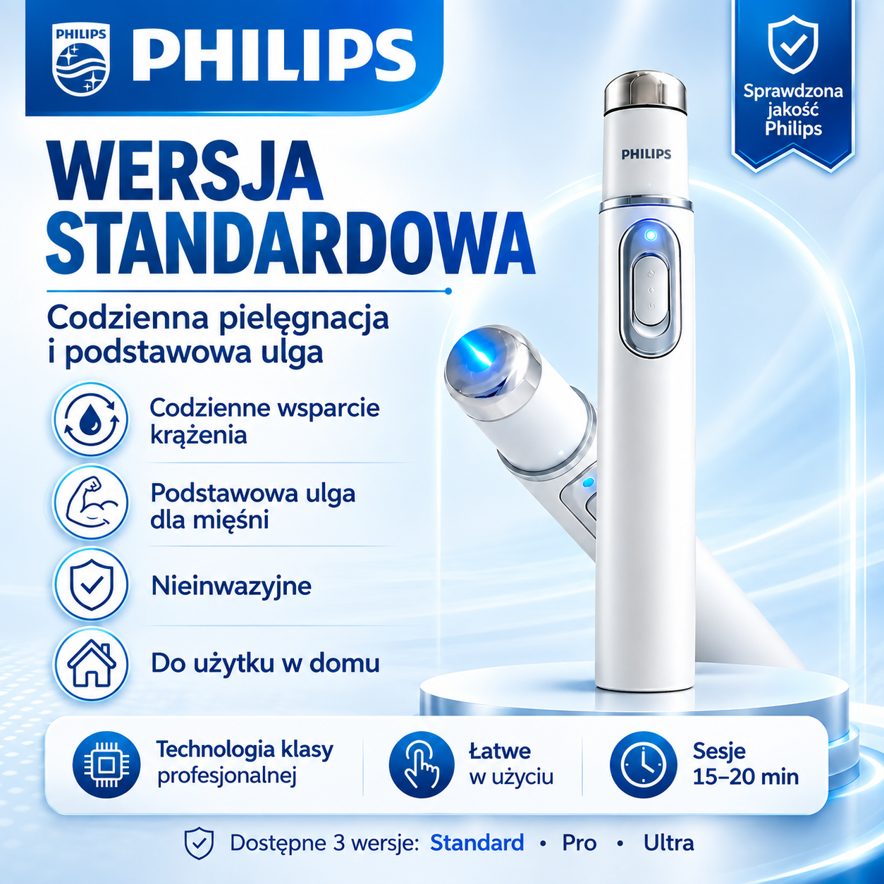 💙Philips® Zaawansowana terapia akustyczną falą uderzeniową może pomóc wspierać zdrowie tkanek prącia, poprawić erekcję, sprawność i męską pewność siebie, a jednocześnie złagodzić 💪 ból mięśni, 🦴 sztywność stawów oraz 🦵 problemy ze ścięgnami.