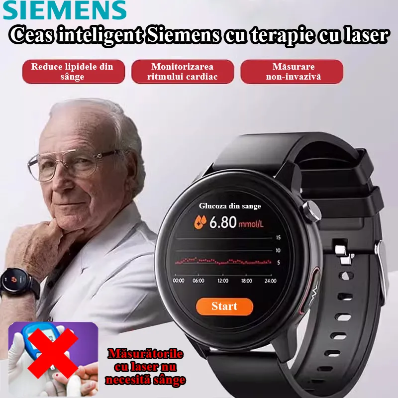 Monitor de sănătate a ceasului inteligent Siemens neinvaziv pentru glicemia/tensiunea arterială/ritmul cardiac