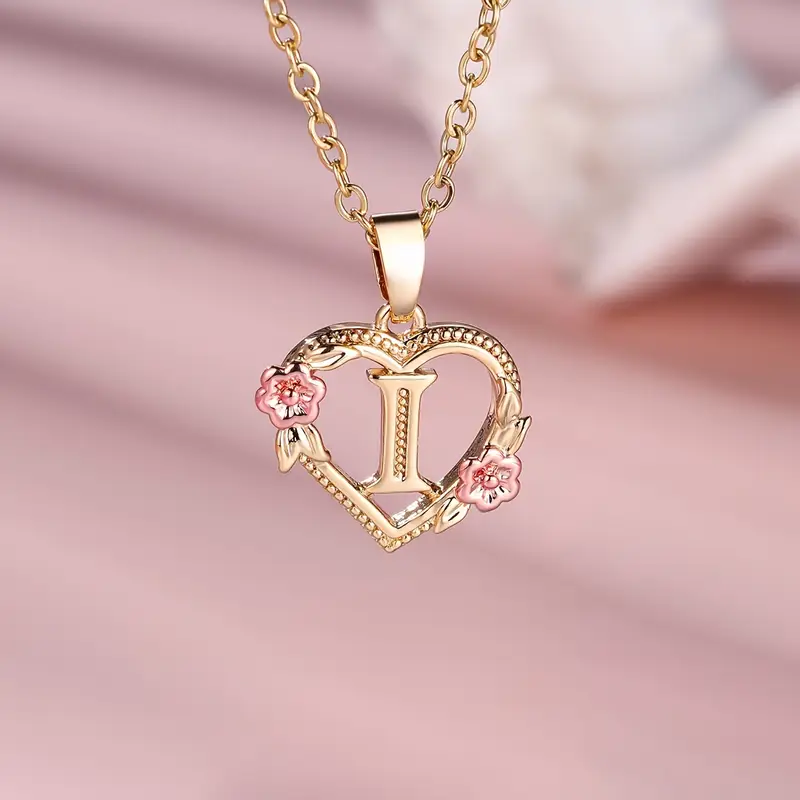 🎁A~Z Naszyjnik z literą miłosną👑Elegancki i uroczy naszyjnik z różowego złota Biżuteria na prezent na Walentynki