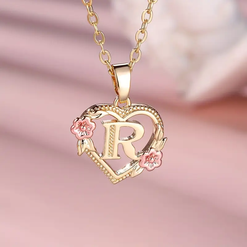 🎁A~Z Naszyjnik z literą miłosną👑Elegancki i uroczy naszyjnik z różowego złota Biżuteria na prezent na Walentynki