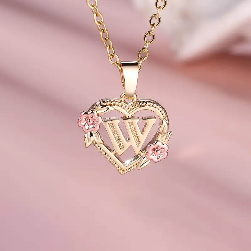 🎁A~Z Naszyjnik z literą miłosną👑Elegancki i uroczy naszyjnik z różowego złota Biżuteria na prezent na Walentynki