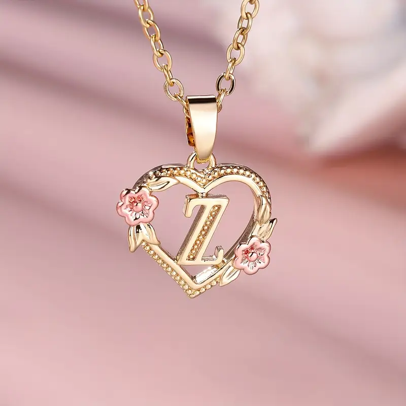 🎁A~Z Naszyjnik z literą miłosną👑Elegancki i uroczy naszyjnik z różowego złota Biżuteria na prezent na Walentynki