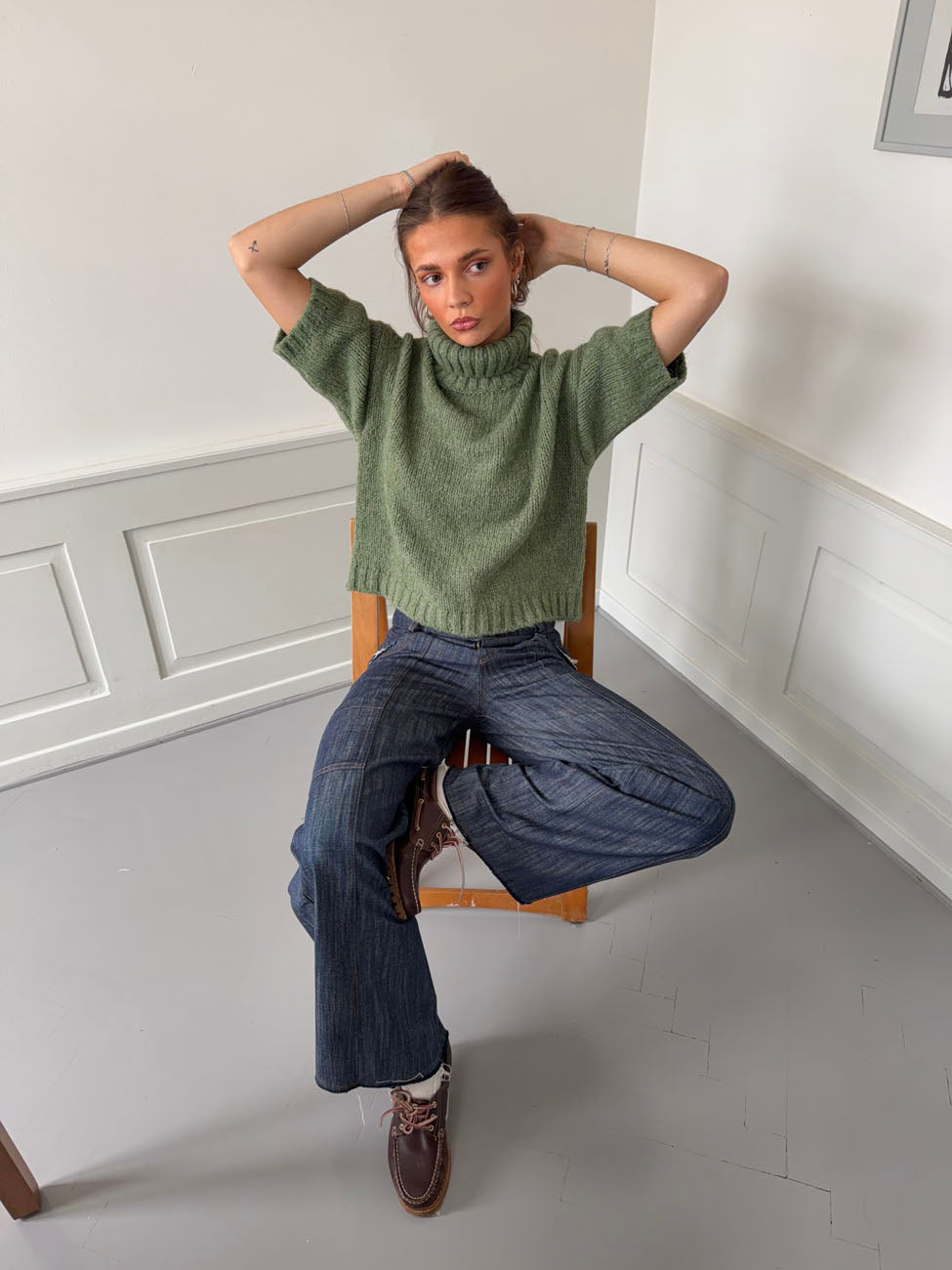 Dubleo knit sweater with short sleeves – Green