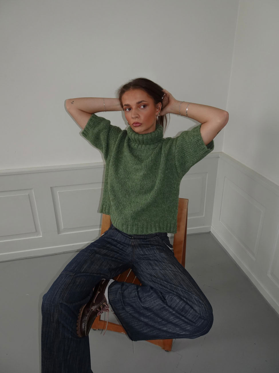Dubleo knit sweater with short sleeves – Green