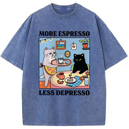 More Espresso Less Depresso Black Cat Kitchen Washed T-Shirt