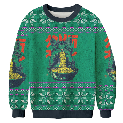 Ramen Loving Cat Christmas Ugly Sweatshirt