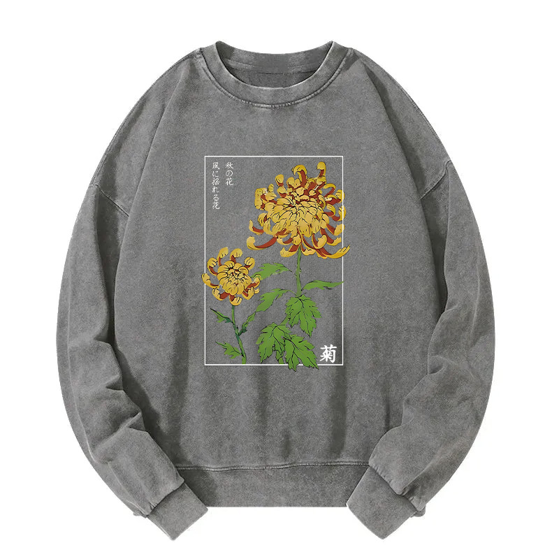 Retro Chrysanthemum Washed Sweatshirt