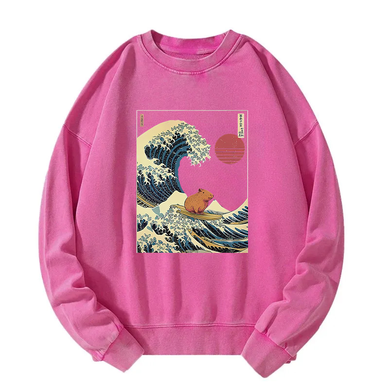 Capybara Surfing Washed Sweatshirt