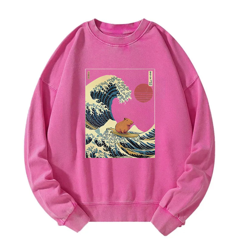 Capybara Surfing Washed Sweatshirt