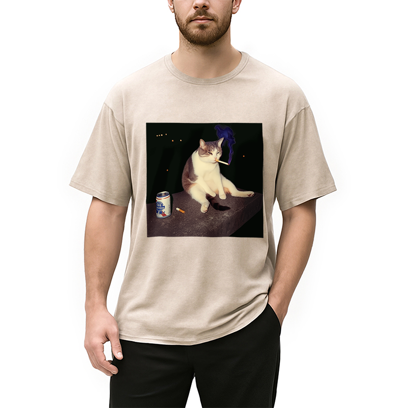 Cigarette Kitten Funny Smoking Cat Meme Washed T-Shirt