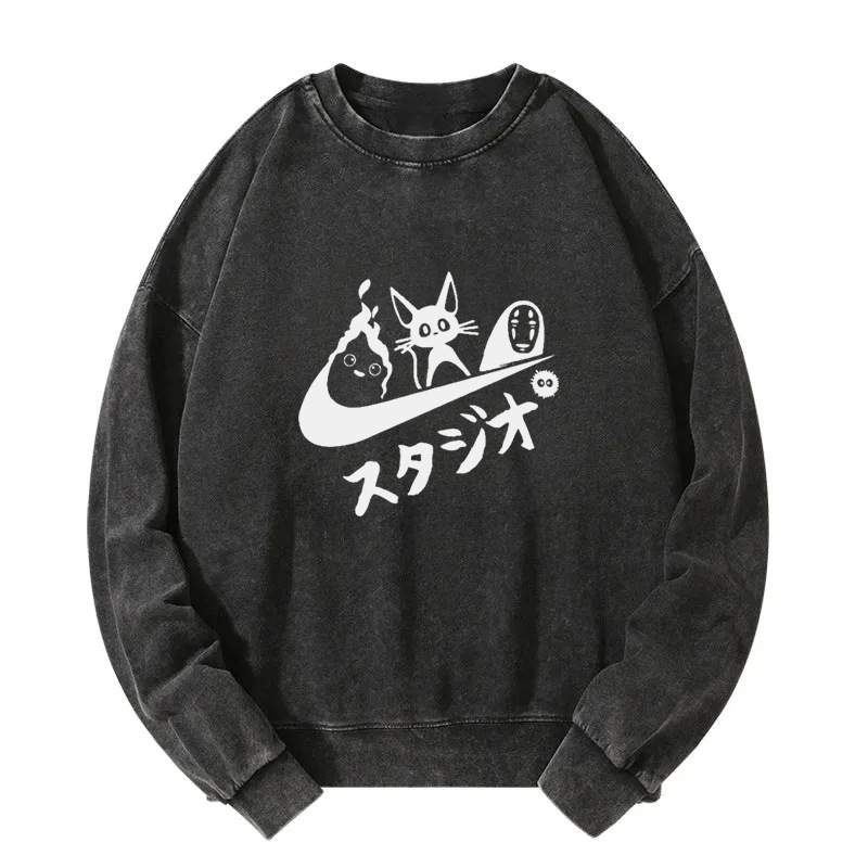 Black Cat Ghibli Vintage Washed Sweatshirt