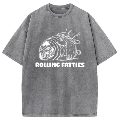 Rolling Fatties Dog Funny Pug Meme Washed T-Shirt